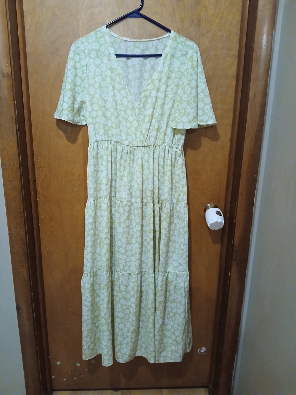Source Unknown Pale Green Floral Tiered Wrap Maxi Dress